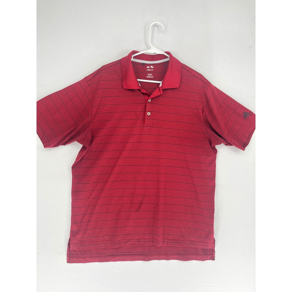 Adidas Golf Mens ClimaLite Polo Shirt Red Black Striped Short Sleeve Size XXL